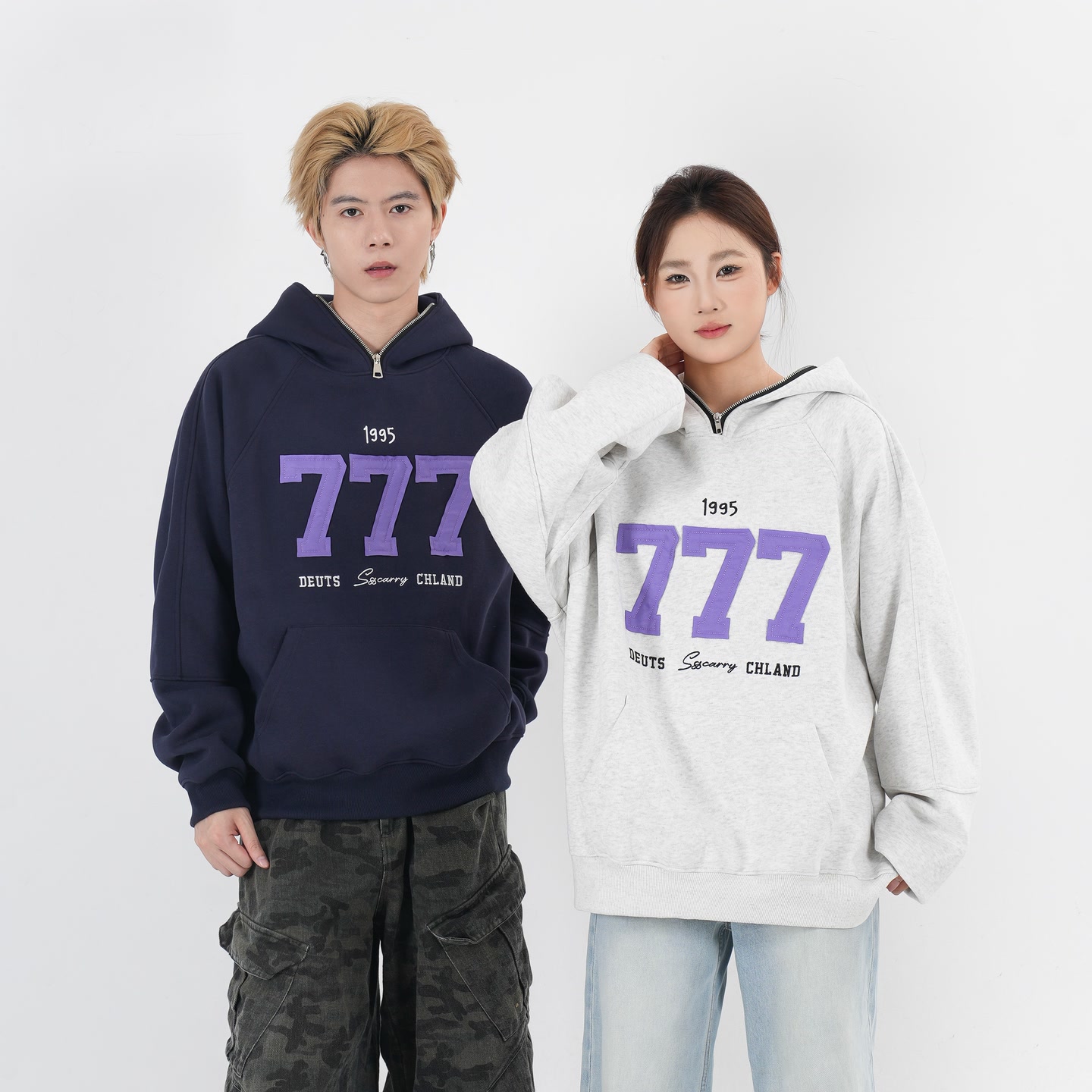 阿叔潮牌美式贴布绣花重磅400g连帽卫衣男女春秋情侣百搭宽松帽衫