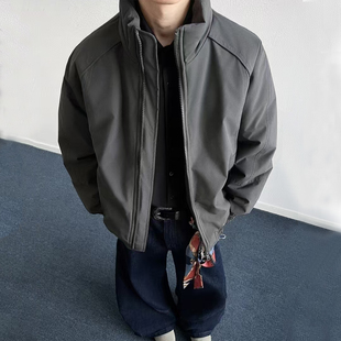 阿叔潮牌 美式纯色拼接立领棉服外套男冬季保暖百搭宽松休闲棉衣