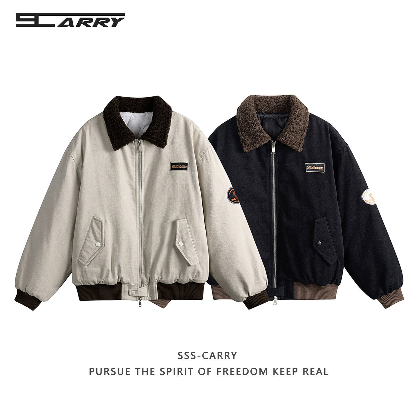 阿叔潮牌 美式尼料拼接工装夹克棉衣男冬季保暖百搭休闲棉服外套,男装,夹克,淘宝优惠券,粉丝福利购,淘宝优惠卷