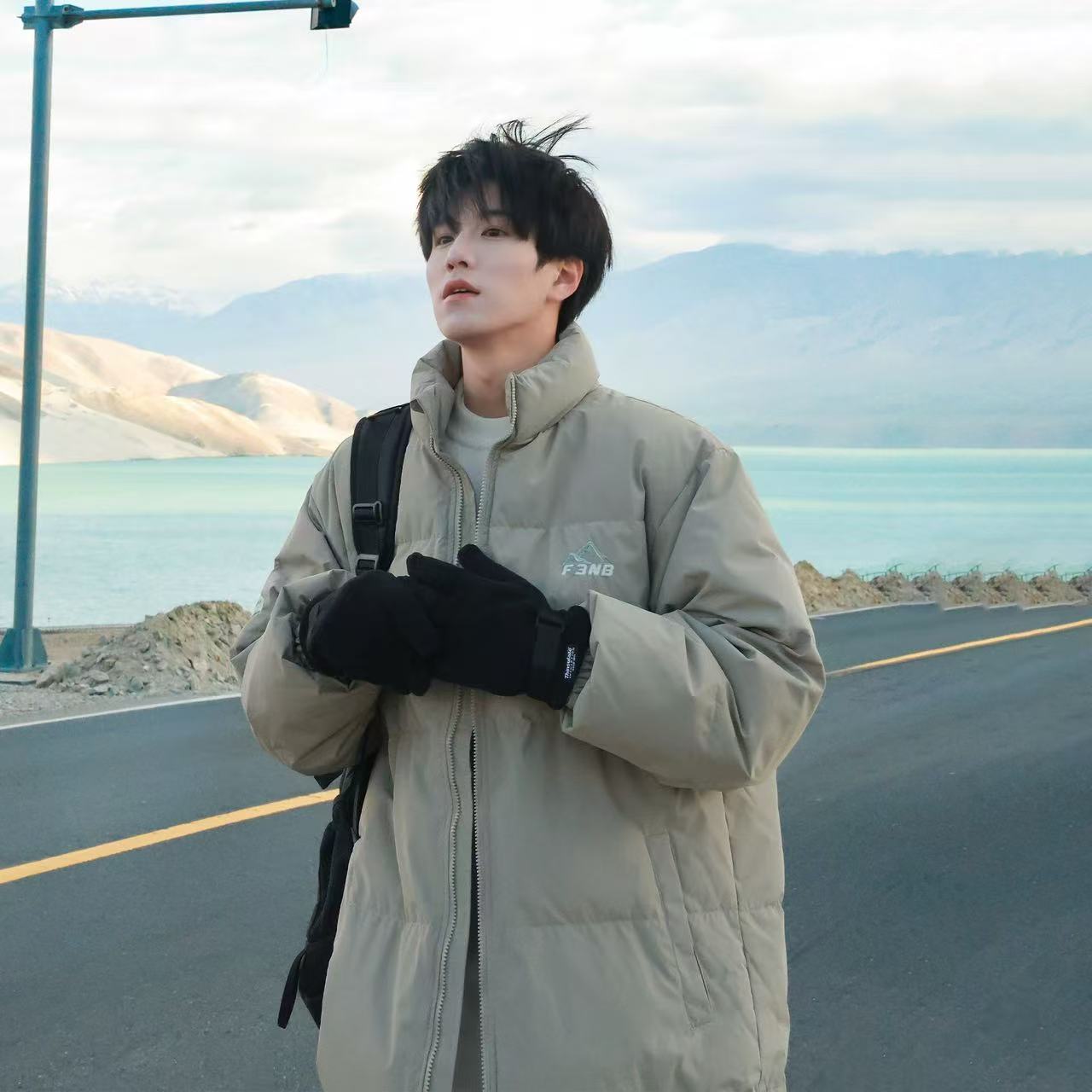 阿叔潮牌 冬季纯色简约立领羽绒服男生加厚保暖百搭宽松休闲外套