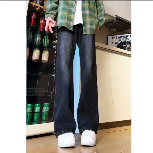 春秋复古休闲宽松微喇直筒牛仔裤