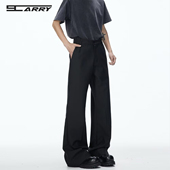 黑色男生春秋百搭休闲高街宽松裤 皮带腰微喇西裤 子 韩版 阿叔潮牌