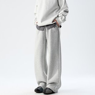 男春秋情侣百搭宽松保暖卫裤 阿叔潮牌美式 纯色重磅450g直筒休闲裤