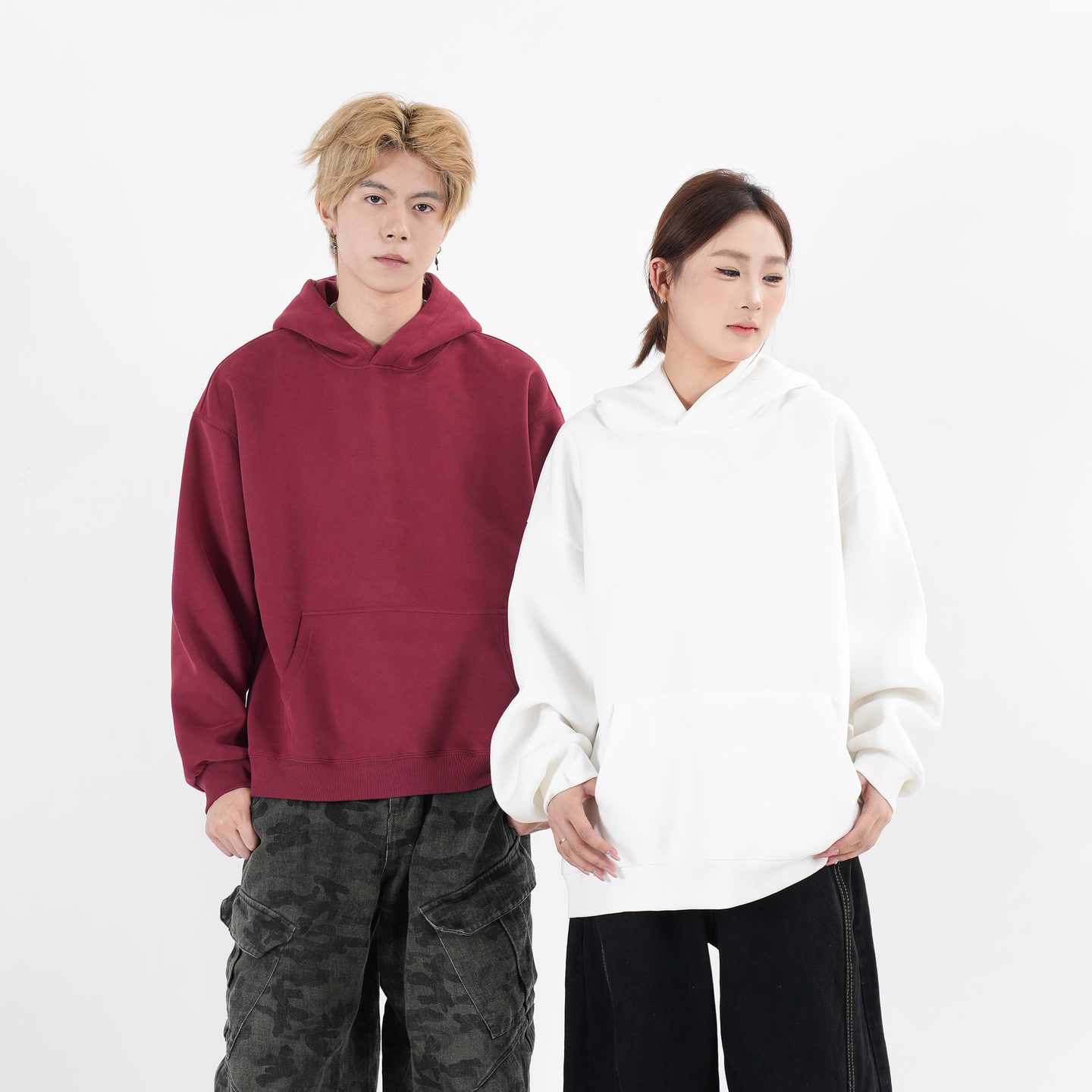 阿叔潮牌美式简约纯色连帽卫衣男春秋情侣中性风百搭宽松套头帽衫