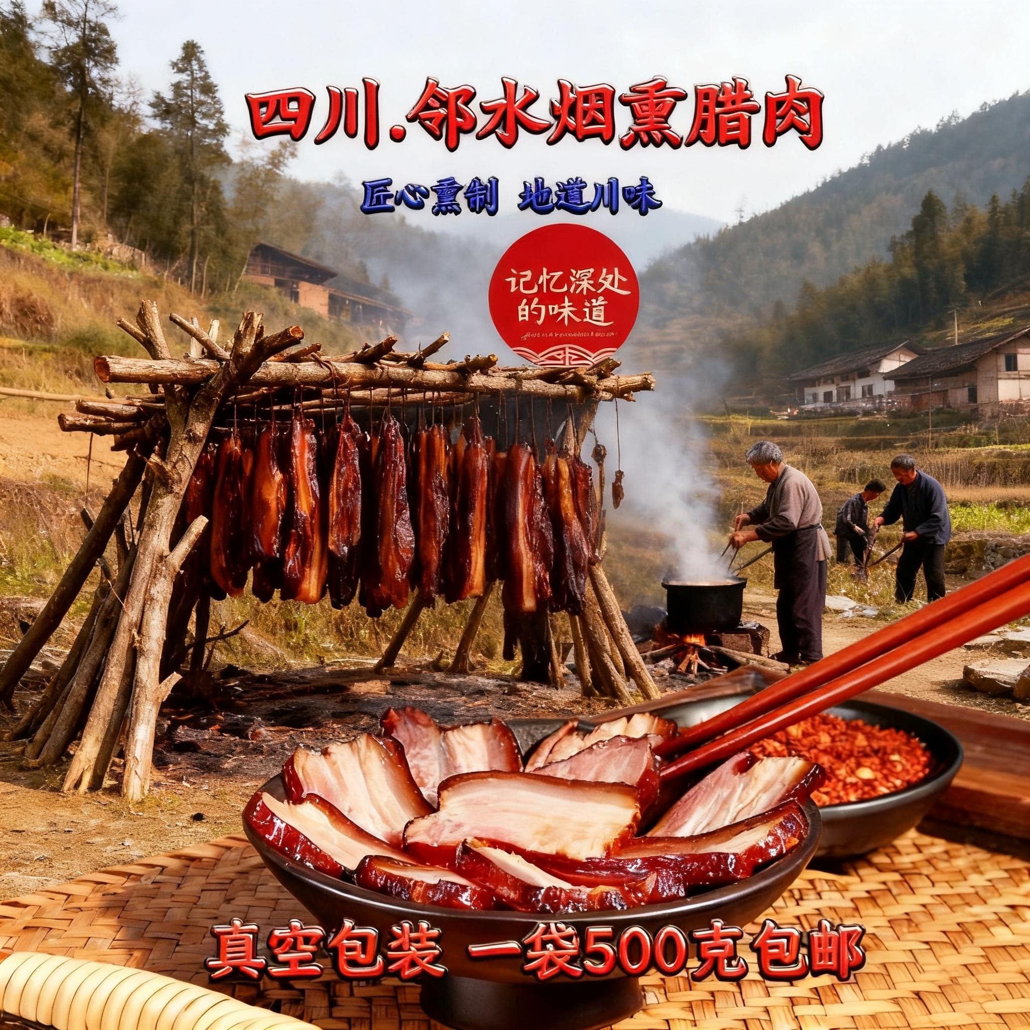 四川烟熏后腿五花腊肉地道川味