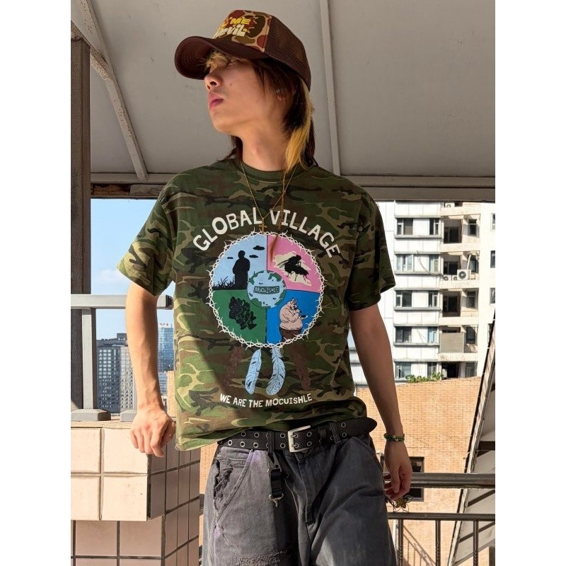 夏季美式复古男短袖宽松圆领上衣