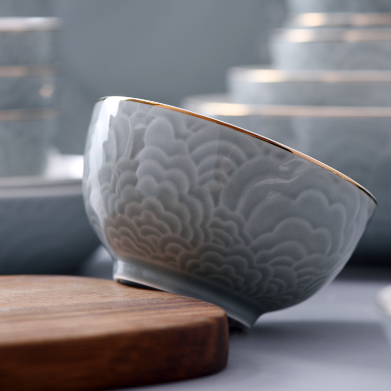 裕行陶瓷北欧风家用金边碗盘碟