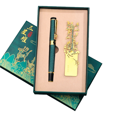 三星堆博物馆文创青铜大立人金属书签定制古典中国风纪念品黑色笔芯中性笔高颜值速干礼盒高档精致的生日礼物
