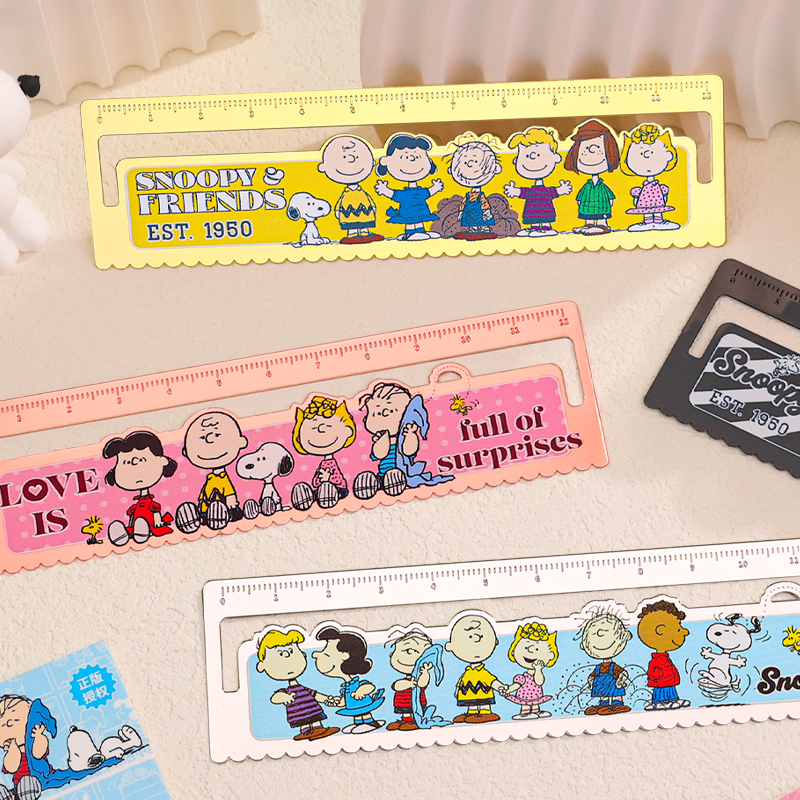 史努比书签精美镂空金属刻度直尺子刻字卡通可爱男孩女生儿童小学生创意文具幼儿园活动奖品批发实用生日礼物