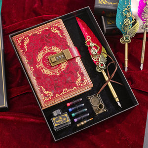 复古笔记本羽毛笔套装礼盒