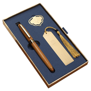 创意中国风复古典金属书签套装礼盒黄铜扣红木笔故宫博物院文创礼品公司企业会议活动定制logo刻字纪念品
