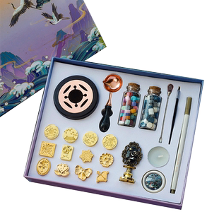 韵轩异形火漆印章头礼盒套装全套新手便宜复古风仙鹤手柄铜头邀请函请柬封信封口蜡戳手账工具卡通可爱图案