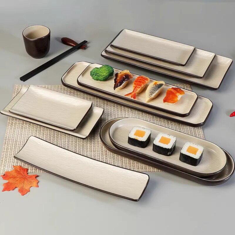 复古烧烤盘子长方形商用密胺塑料自助火锅餐盘仿瓷防摔日式烤肉碟图片