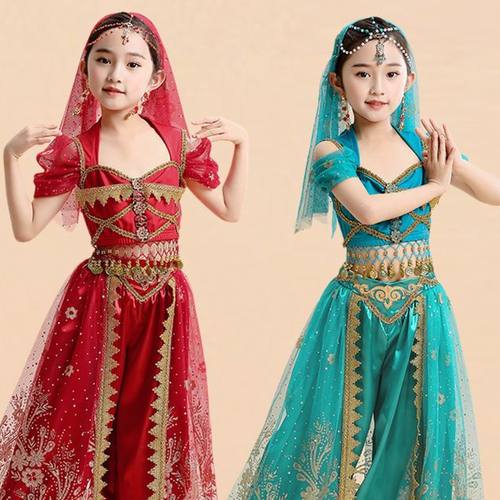 儿童印度舞表演出配食品肚皮舞头纱民族舞风复古头饰流苏头链头巾