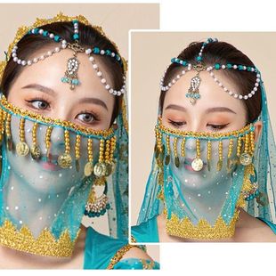 印度舞肚皮舞编织头纱圆形水滴头饰流苏头链波西米亚民族风复古