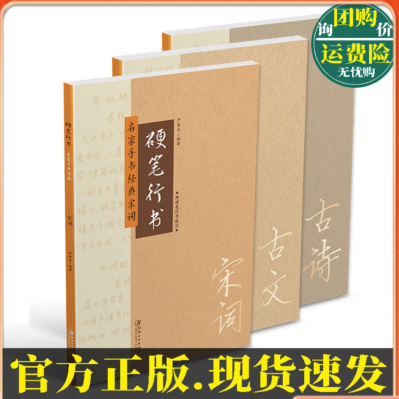 全3册 硬笔行书 名家手书经典 古文+古诗+宋词 中小学生成年古诗歌名家名作硬笔行书手书字帖附技法教程 严海南著 江西美术出版社
