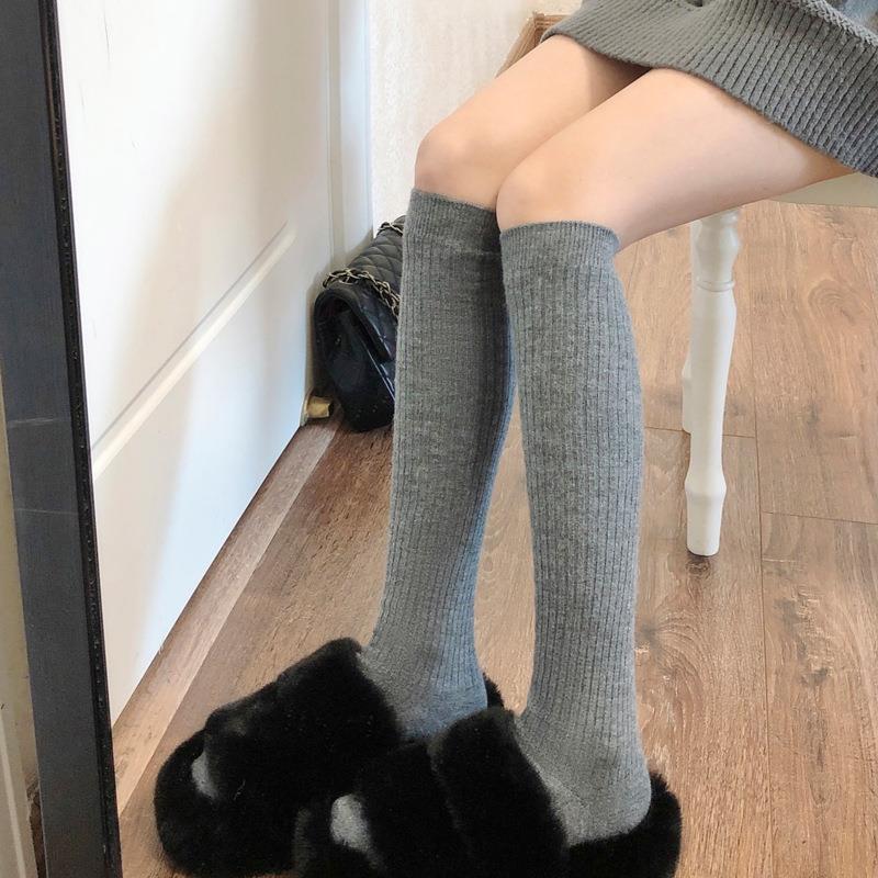 纯色羊毛小腿袜秋冬日系条