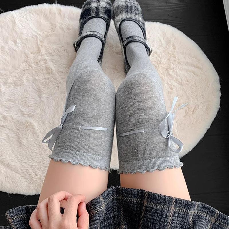 格雷系灰韩木耳边蝴蝶结秋