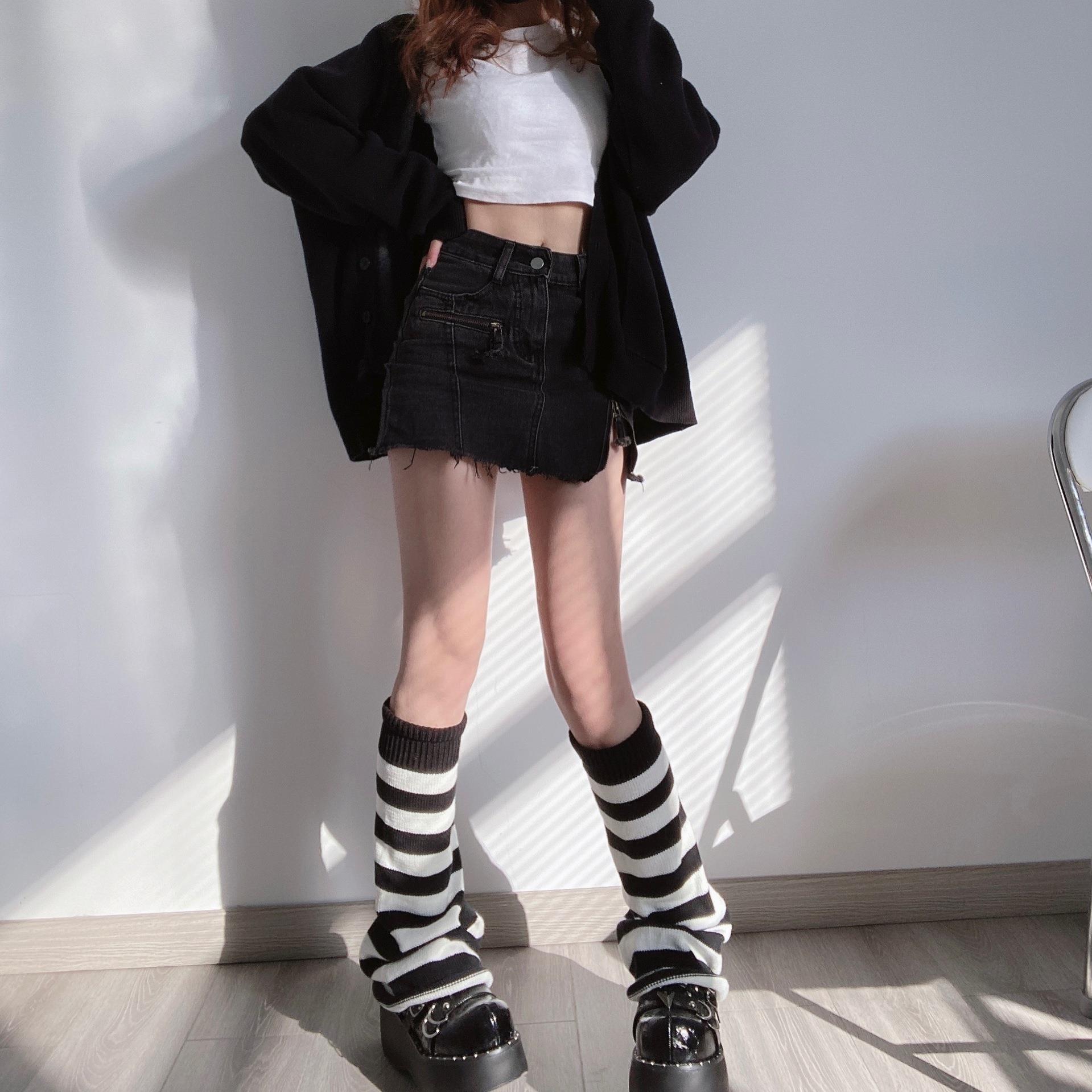 洛丽塔条纹阔腿袜套秋冬季