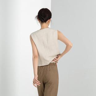 天丝麻显瘦V领外出背心 新款 复古老钱小个子短款 马甲2026夏季