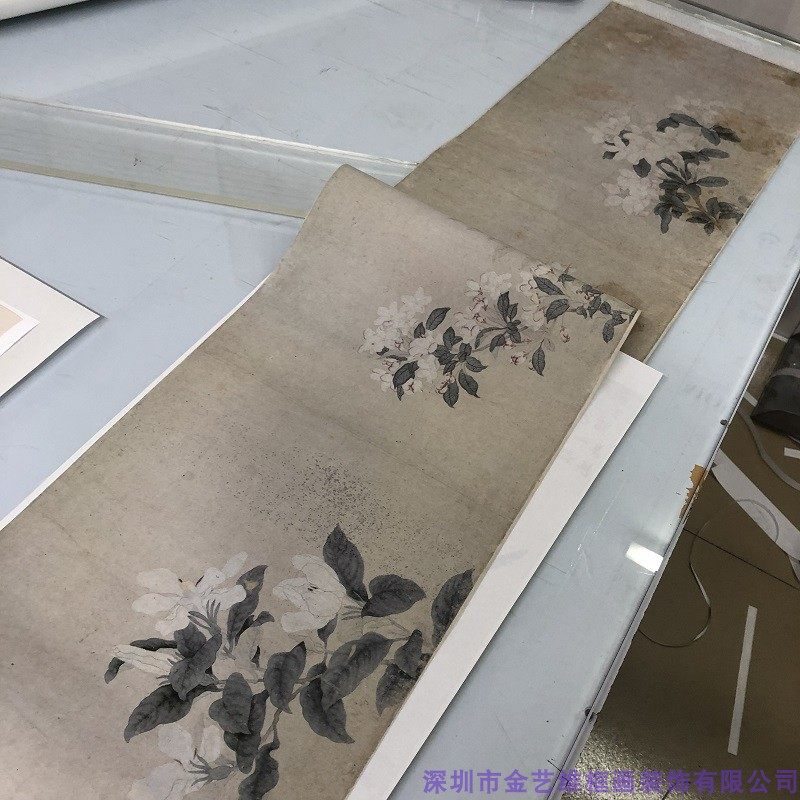 国画 山水 精品 兰花 仿古画 八花图手卷钱选 复制画绢布学习临摹