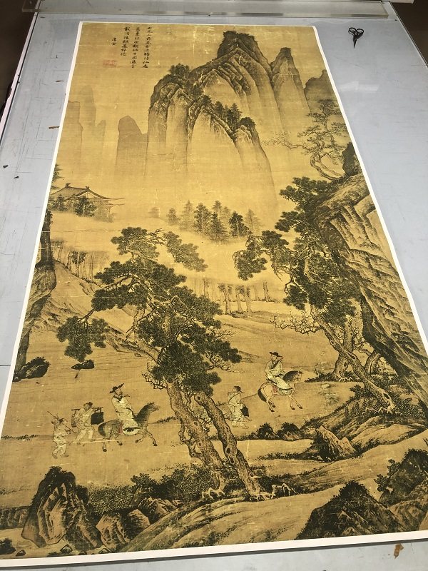 明 唐寅 松林扬鞭图 唐伯虎山水风景人物国画立轴装饰画挂轴装裱