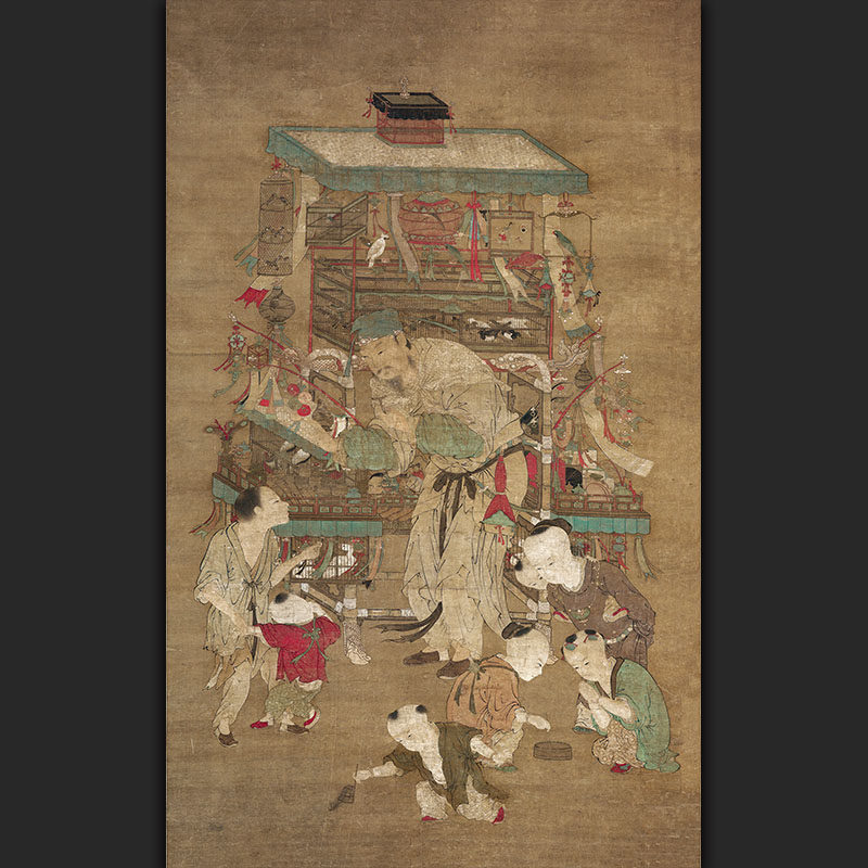 古代国画佚名货郎图明代古画人物真迹复制品立轴画芯临摹装饰欣赏