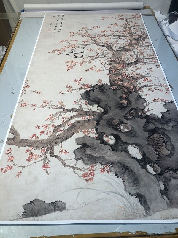 1:1清王武红杏飞燕写意花鸟画设色国画艺术微喷古代名画复制品