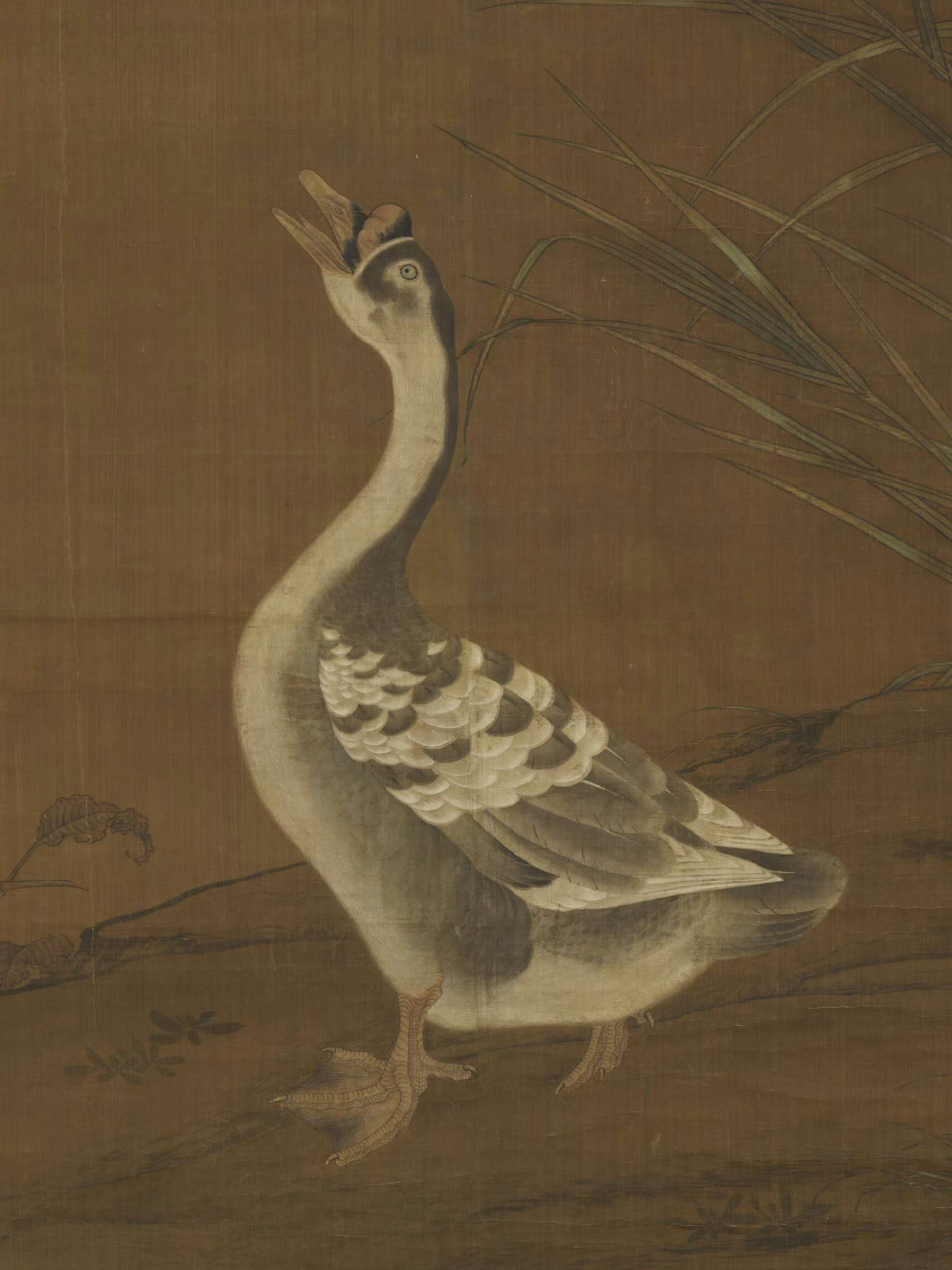 北宋崔白画芦花羲爱图古代工笔画鹅图微喷复制临摹学习画稿绢布