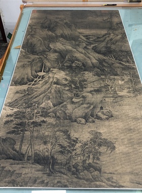 五代董源溪岸图国画山水画古画复制品字画装饰画临摹画稿绢布画