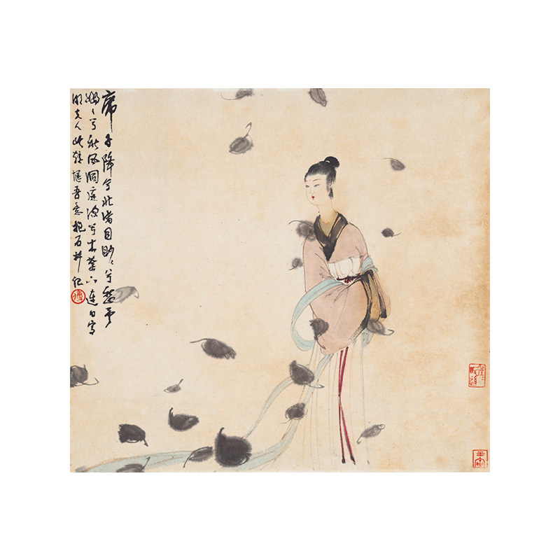 1:1傅抱石湘夫人图仕女画高古游丝描国画古代名画复制品装饰画