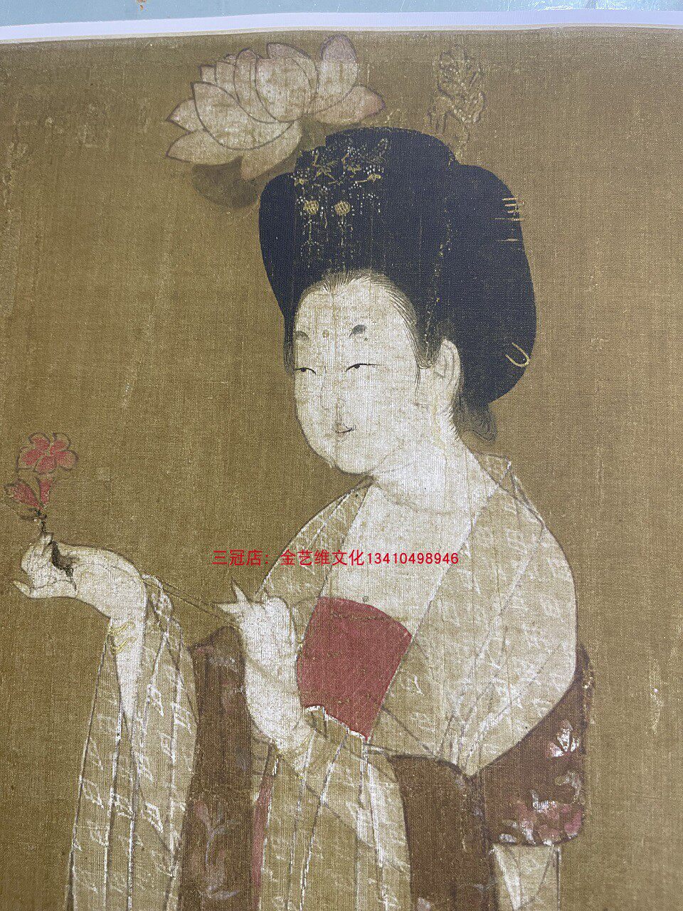 唐 周昉《簪花仕女图》 古代工笔人物走兽国画高清绢布微喷复制画