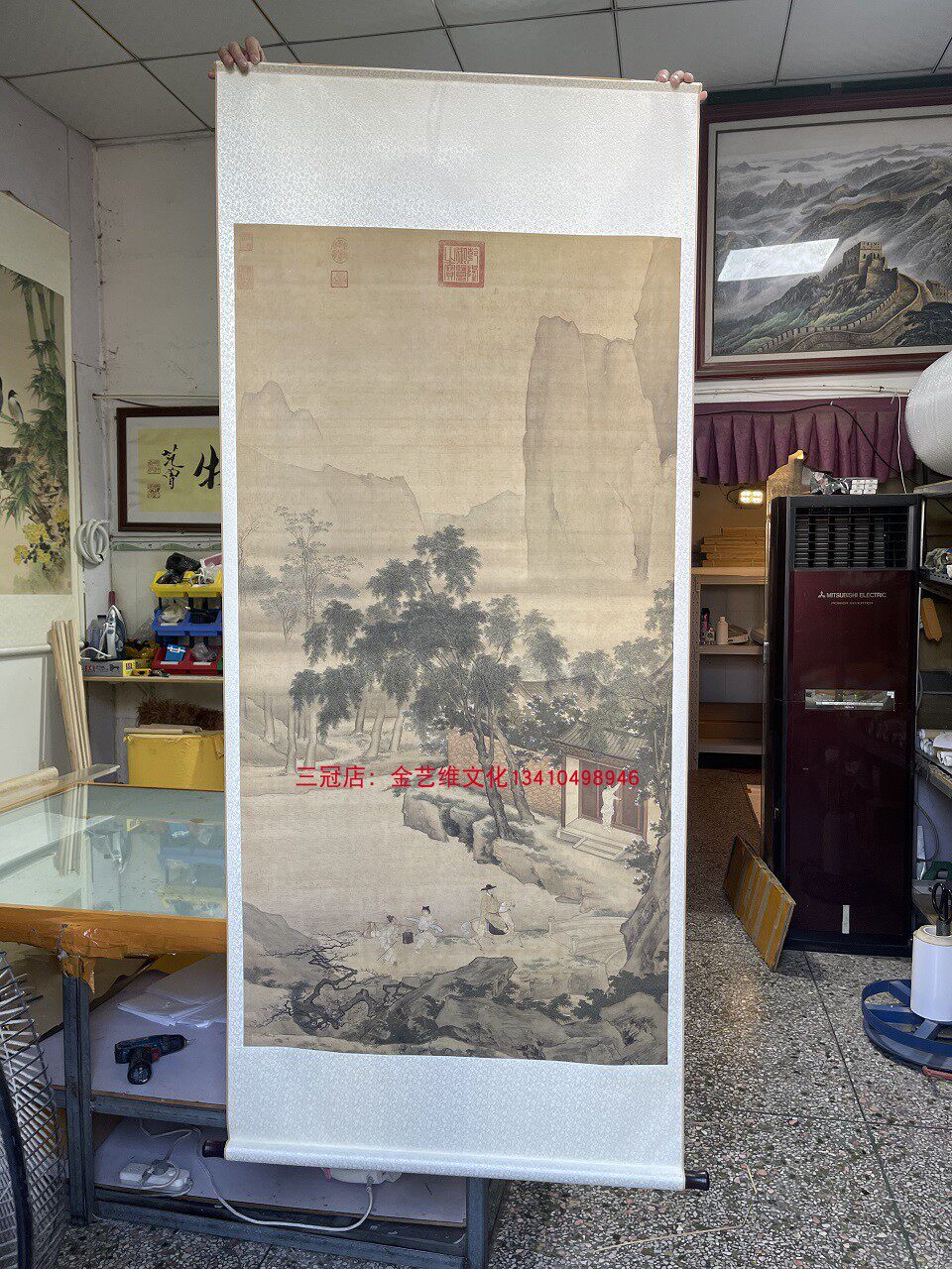 仇英春游晚归图明朝古代人物骑马国画打印临摹画稿工笔画装裱卷轴
