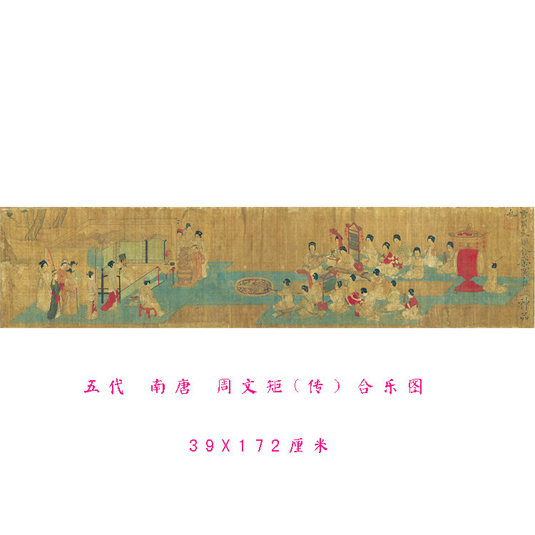 五代南唐周文矩合乐图古代工笔人物仕女仿古国画乐器真迹高清复制