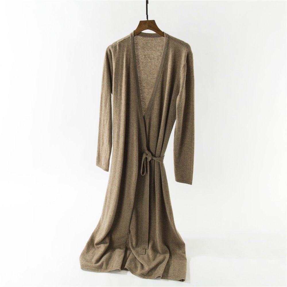 22秋冬女纯山羊绒交叉式v领长袖连衣裙知性优雅针织毛衣显瘦长裙