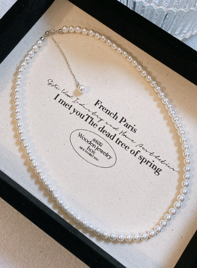 s925纯银珍珠项链女高级感轻奢小众秋冬baby小米珠锁骨链颈链饰品