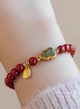 批发天然朱砂手链福字葫芦转运手串金镶玉高含量紫金砂女款礼物
