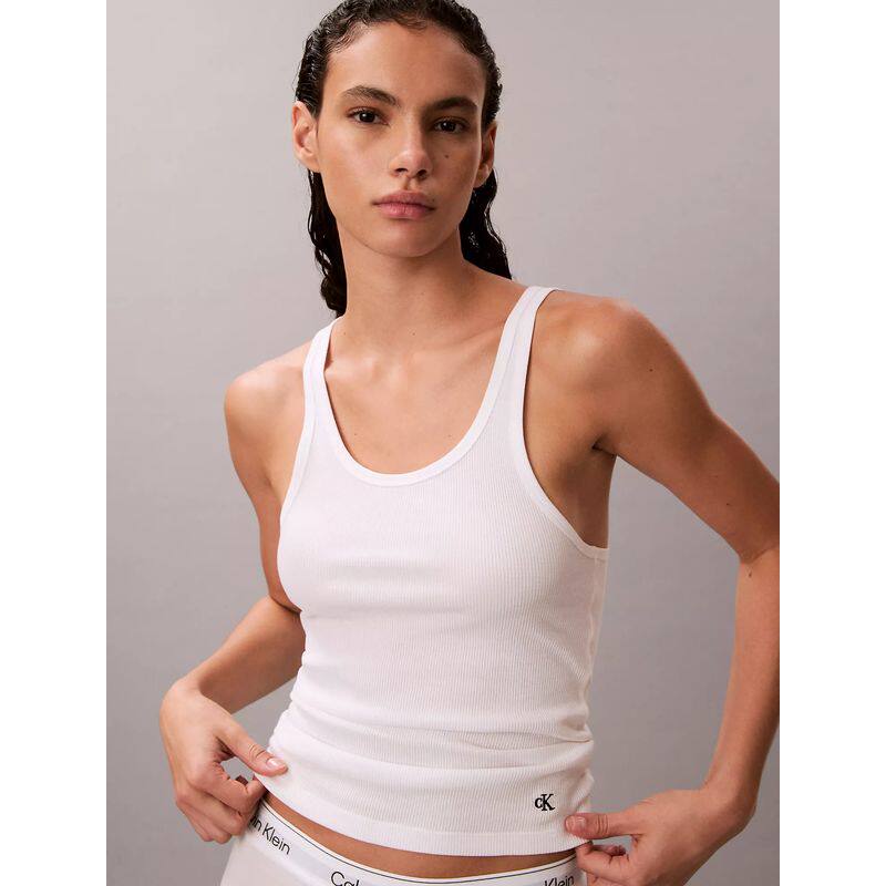 Calvin Klein女装背心2026春夏季吊带棉质弹力无袖T恤打底衣白色