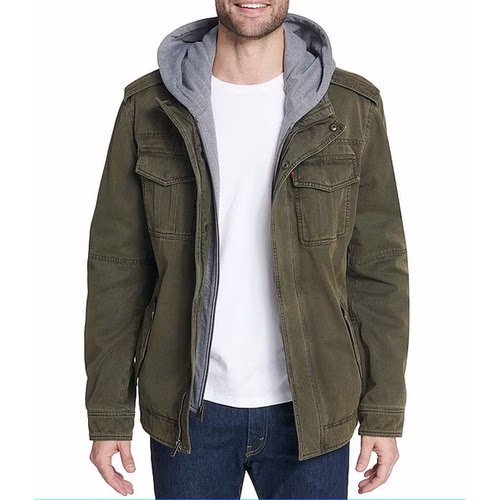 Levi's李维斯男夹克外套棉服工装多口袋秋冬棉袄抓绒休闲连帽纯棉