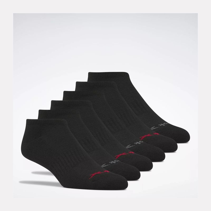 锐步reebok男士袜子运动袜低帮低筒6双装基础款黑色logo吸汗透气