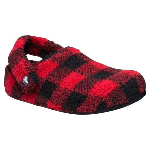 Crocs卡骆驰女鞋毛毛鞋棉拖鞋毛绒保暖秋冬季家居鞋水牛格纹拖鞋