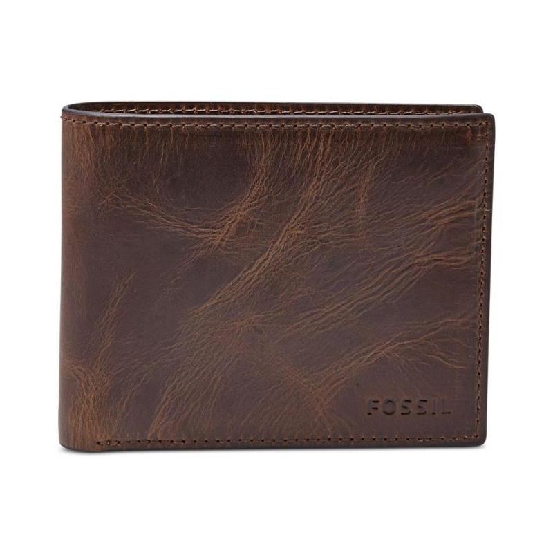 Fossil/化石男短款钱包做旧复古皮质深棕色logo实用正品2309024