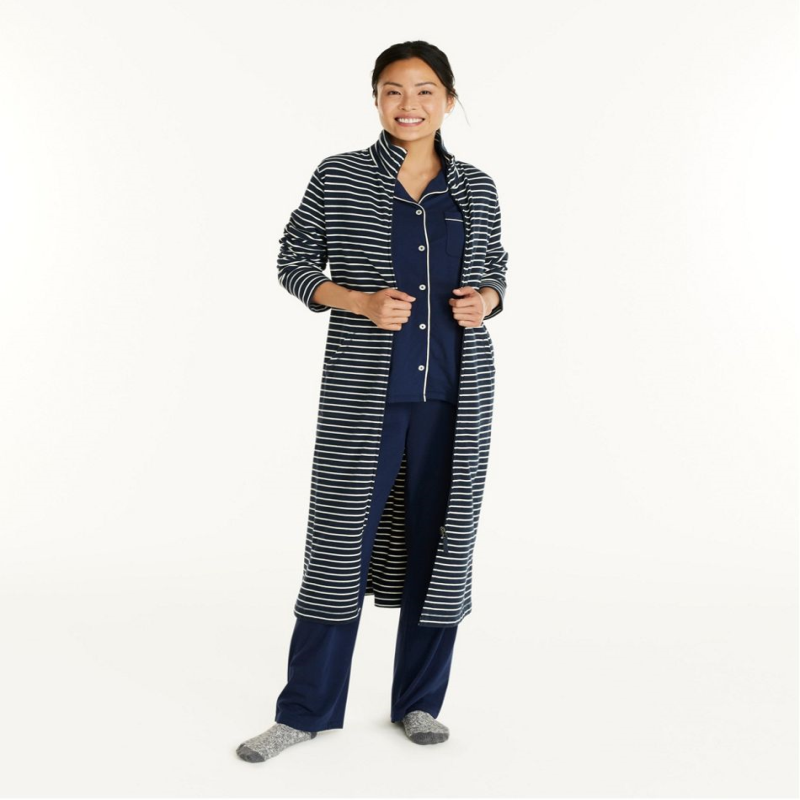 L.L. Bean/宾恩女士卫衣长袍条纹拉链长袖时尚立领正品TA510194