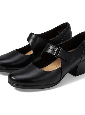 clarks/其乐女鞋小皮鞋玛丽珍鞋浅口高跟粗跟黑色上班魔术贴通勤