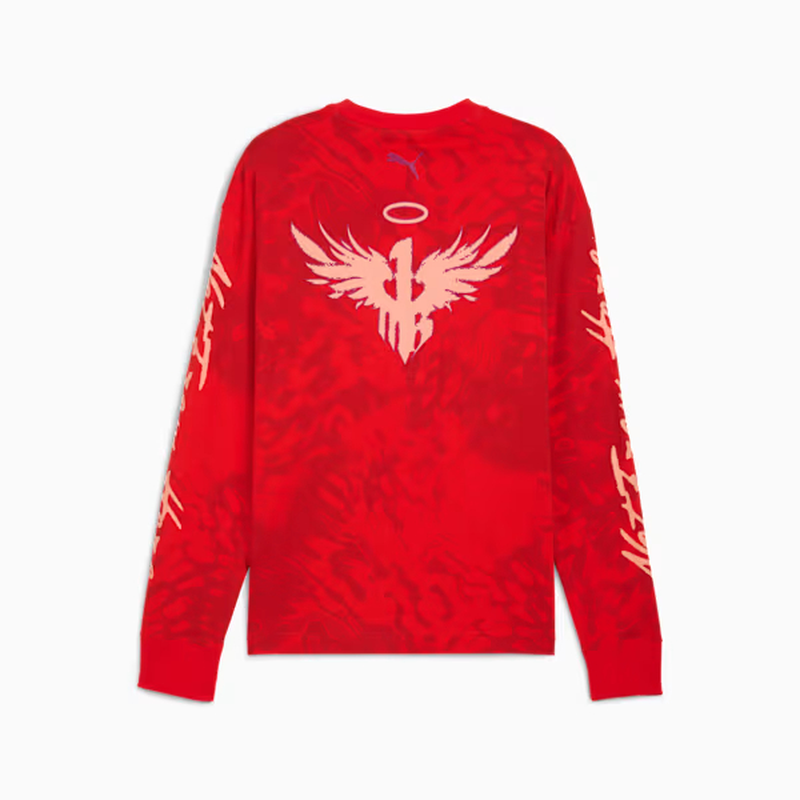 PUMA/彪马男士T恤红色纯棉拉梅洛·鲍尔超新星联名春秋长袖套头衫