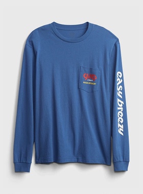 Gap盖璞T恤男长袖纯棉圆领T恤衫LOGO秋季新款运动上衣套头683941