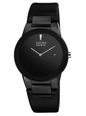 西铁城男手表Citizen光动能石英黑色真皮表带40mm礼物AU1065-07E