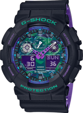 卡西欧男手表Casio G-Shock黑紫模拟石英防震防水礼物GA100BL-1A