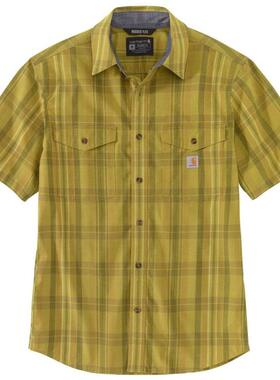 carhartt男短袖衬衫弹性宽松轻质格子休闲吸汗简方领直邮105174