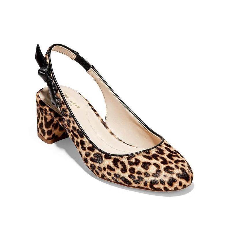 cole haan/可汗女高跟鞋皮鞋豹纹圆头浅口粗跟后空正品502323